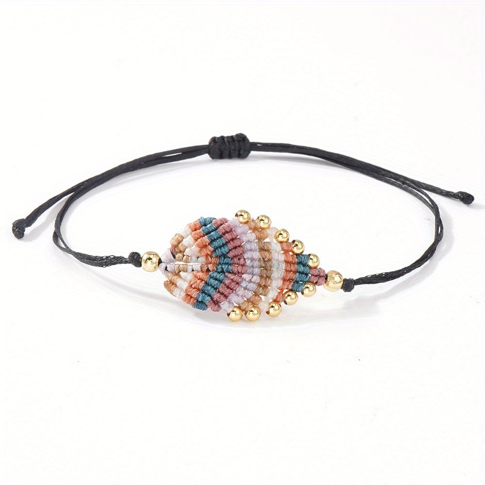 

A Colorful Handmade Woven Leaf Bracelet in Bohemian Style for Women, Perfect for Casual Vacation Wear, Ideal for Surfers