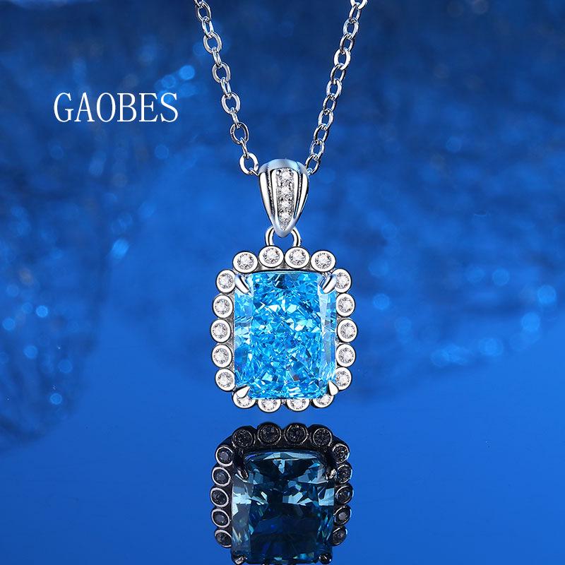 Women's Light Luxury Set: 925 Sterling Silver Aquamarine Necklace, Earrings, and Ring with High Carbon Diamond Accents.