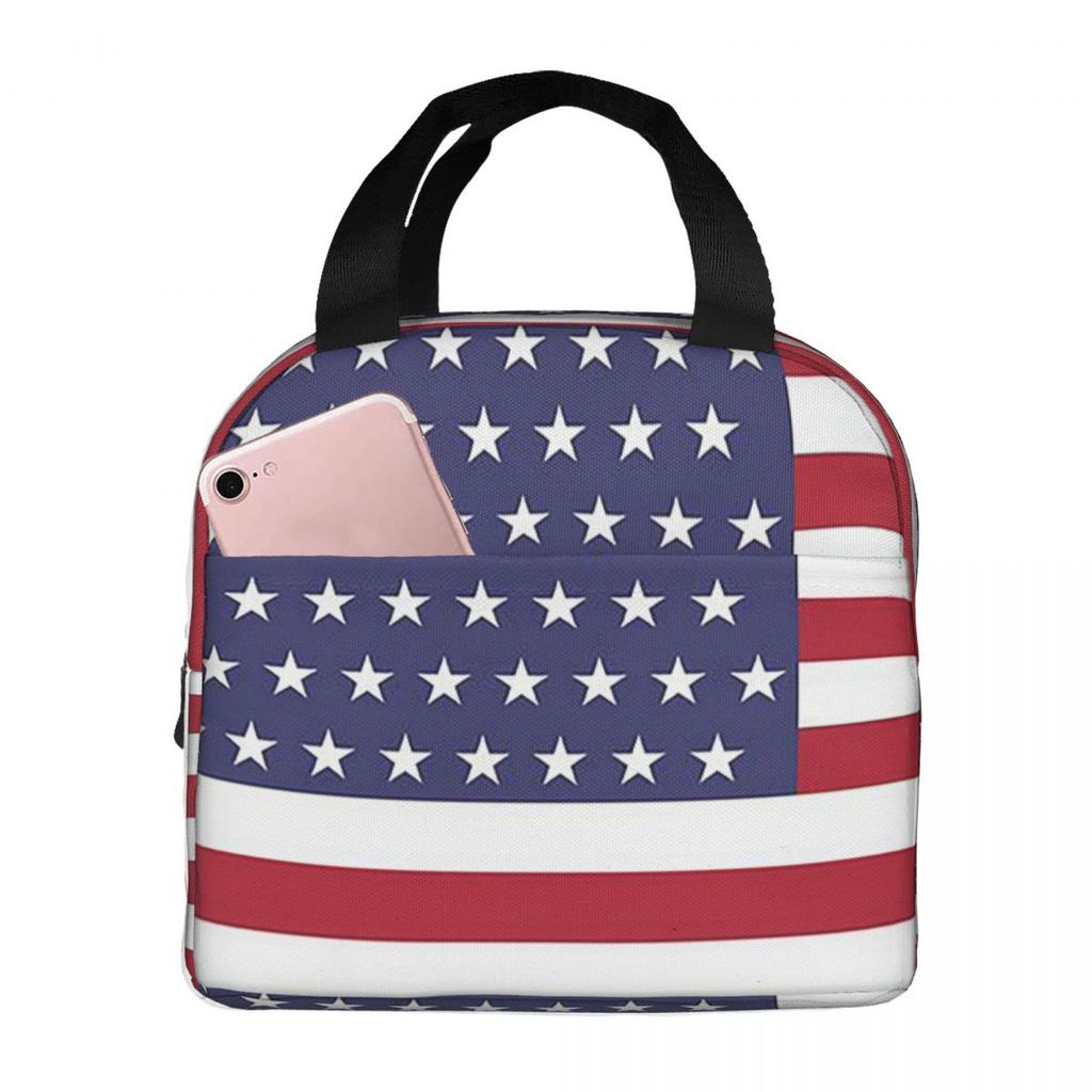 American Flag Graphic Design Insulated Lunch Bag for Women Kids Portable Food Boxes Thermal Lunch Box Tote