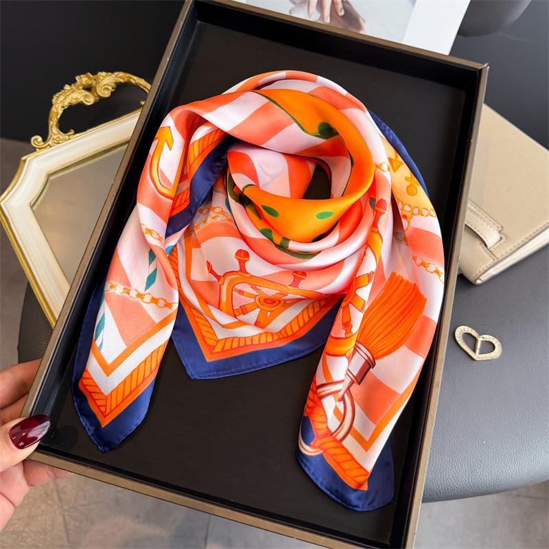 Luxury Brand 2026 Silk Square Scarf Women Horse Neck Hair Tie Band Beach Hijab Kerchief Head Headbands Bandana Female Foulard