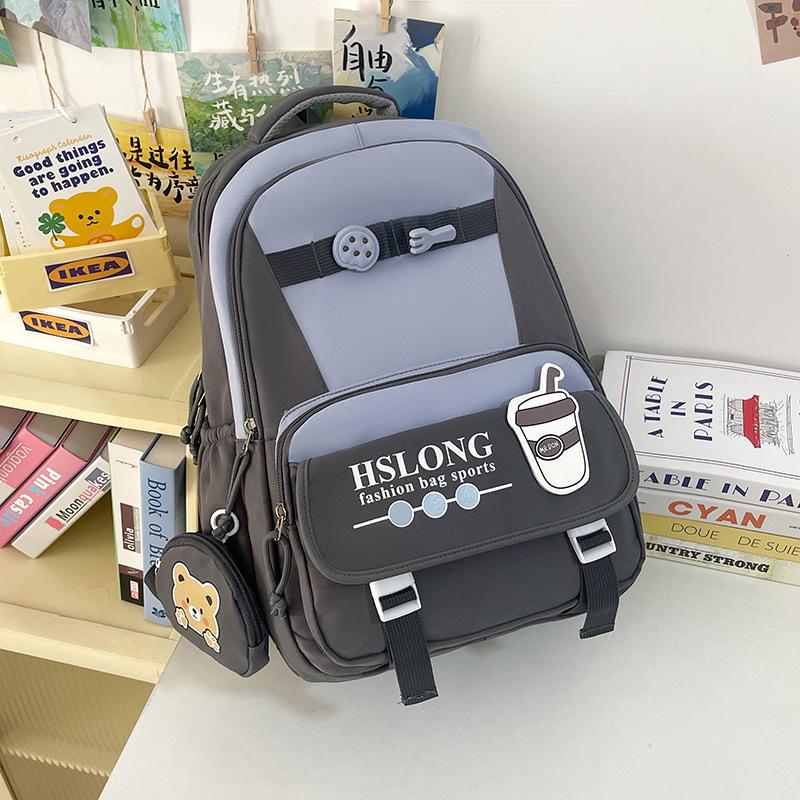 

Korean Style Retro Color Block Backpack for High School: Large Capacity Double Shoulder Travel Bag сірий колір