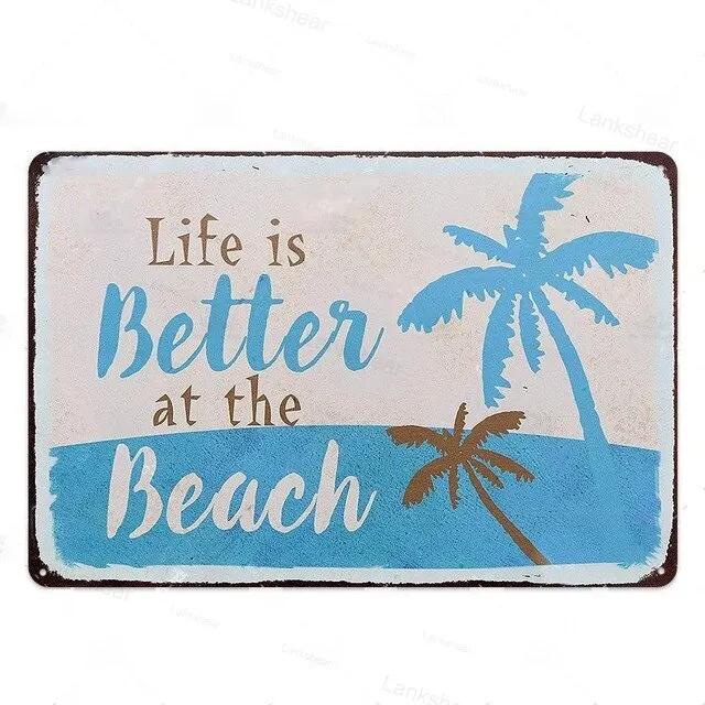 Vintage Surfing Beach Metal Sign  Waves Summer Wall Art Poster  Coastal Decor for Bar Porch Surfing Club  Retro Tin Sign for Hom