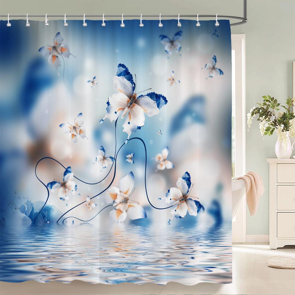 Colorful Flower Butterfly Fabric Shower Curtain Bathroom Curtains with Hooks Waterproof Printing Floral Bath Curtain Home Decor