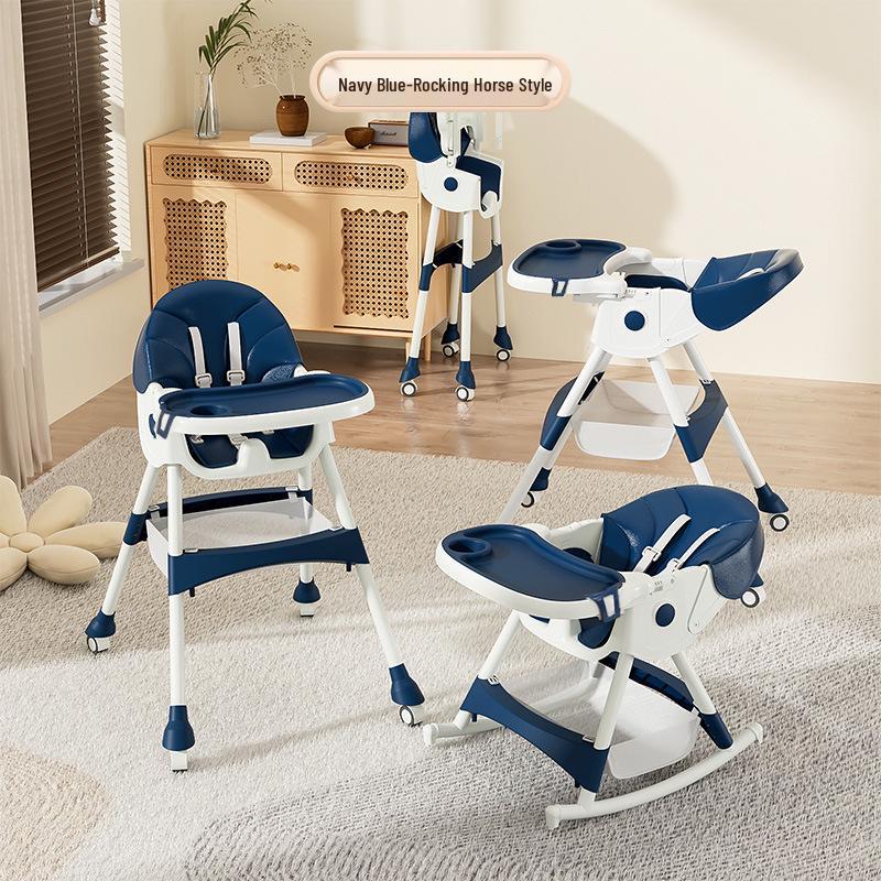 Multifunctional Baby High Chair: Foldable Metal Seat, Convertible Dining Table & Rocking Chair for Infants & Toddlers.