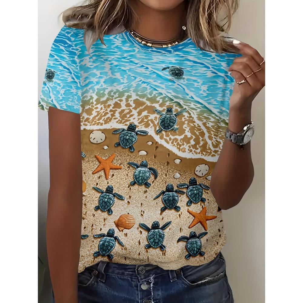 Sea Turtle Animal 3D Print Women's Short Sleeve O-Neck T Shirt Fashion Casual  Harajuku Y2k