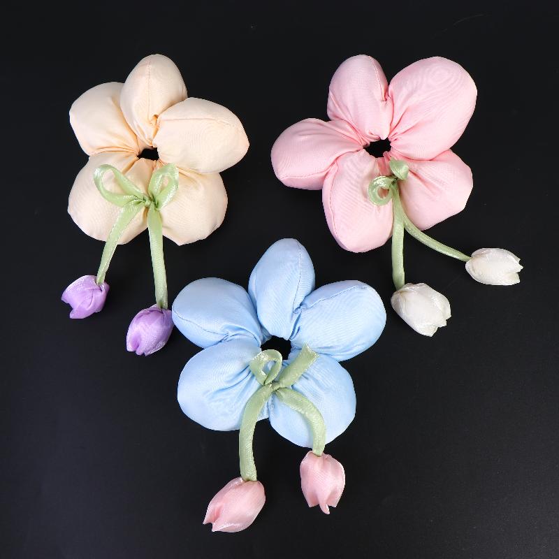 Cute Candy Color Flower Hair Tie Scrunchie Soft Fabric Elastic Ponytail Holder Lovely Hair Accessories For Girls Women Gift