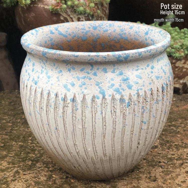 Handmade Large Coarse Pottery Succulent Flower Pot – Round Purple Sand Ceramic Planter