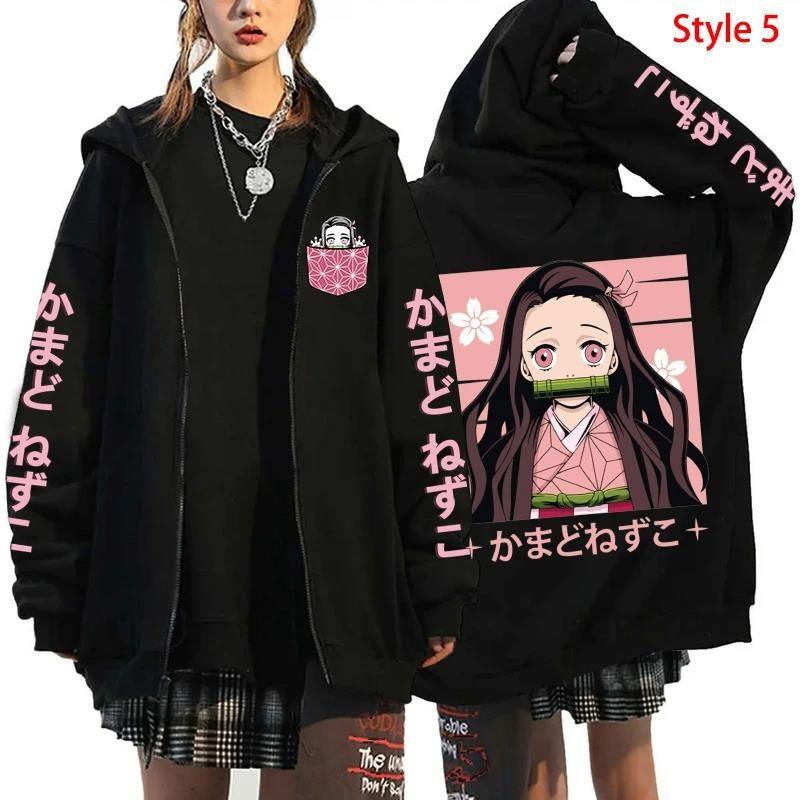 Anime Demon Slayer Kamado Nezuko Graphic Hooded Men Women Manga Zipper Hoodies Oversized Sweatshirt Harajuku Male Streetwear
