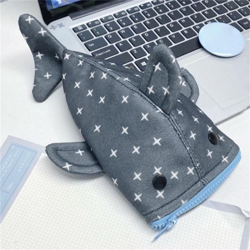 Shark Shape Pencil Case Canvas Pen Pouches Pencil Storage Bag Travel Makeup Organiser Bag For School Office Supplies