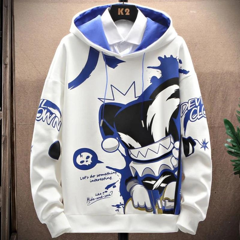 Sweatshirts for Man Hooded Anime White Men's Clothing Hip Hop Manga Hoodies Aesthetic Streetwear New In Pastel Color Cotton Emo