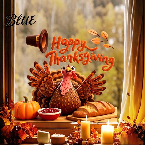Creative Holiday Gift Autumn Thanksgiving Turkey Window Static Sticker Decorative Removable PVC Decals Theme Scene Setter Harvest Wall Clings