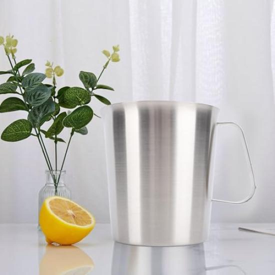 Stainless Steel Measuring Cup, 1000ml1500ml, with Measurement Markings and Spout, Easy to Use, Easy to Clean, Ideal for Milk and Coffee Making,