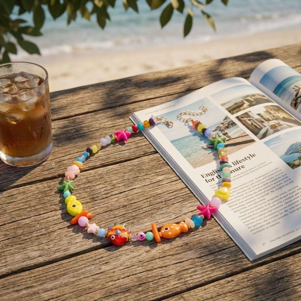 Handmade Bohemian Shell Necklace Colorful Ceramic Ocean Series Necklace For Women
