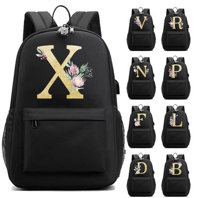 Canvas Rucksack Children Kids Schoolbag 26 English Letters Black Backpack Cosplay Travel Bag Back To School Bookbag