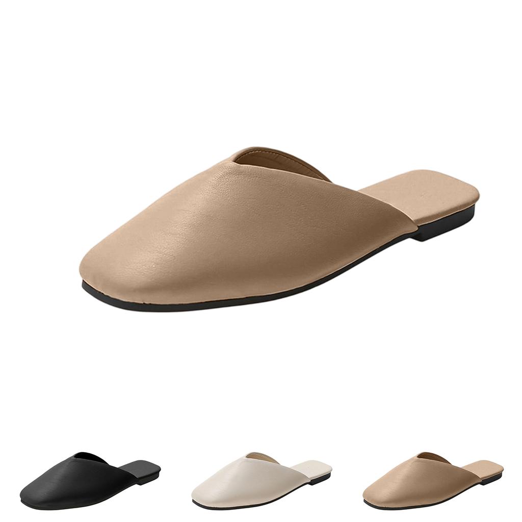 Women's Flat Slip On Mules Soft Upper Faux Leather Closed Toe Casual Indoor Outdoor Footwear