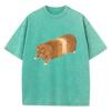 Oversize T Shirt Vintage Washed Cotton T-Shirt Y2k Retro Hummor Bread Cat Graphic Tee Casual Streetwear Spring Summer