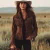 Womens Suede Short Cropped Jacket With Fringe Trim Turn-Down Collar Waist Belt Slim Fit Winter