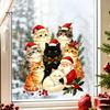 Winter Holiday Window Art Cat Christmas Static Cling Decal, Waterproof PVC Festive Sticker, Xmas Decor Easy Apply Decorative for Home Living