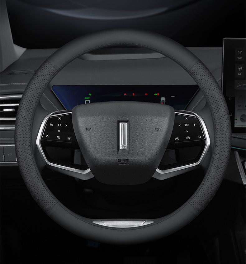 Genuine Cowhide Leather Steering Wheel Cover - Blue Mountain Macchiato for WEY DHT PHEV