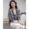 Demana Women's Vintage Plaid Chiffon Loose Blouse