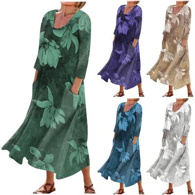Summer Dress For Women Casual Printed Comfortable Fashion Printed 3/4 Sleeve Pocket Dress