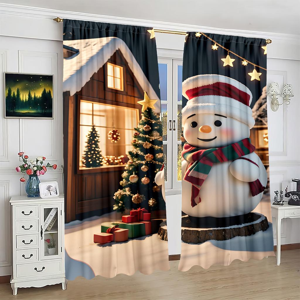 2 sztuki - Bałwan - zasłona z nadrukiem - Materiał poliestrowy - odpowiednia do sypialni, salonu, gabinetu, zasłona prywatna