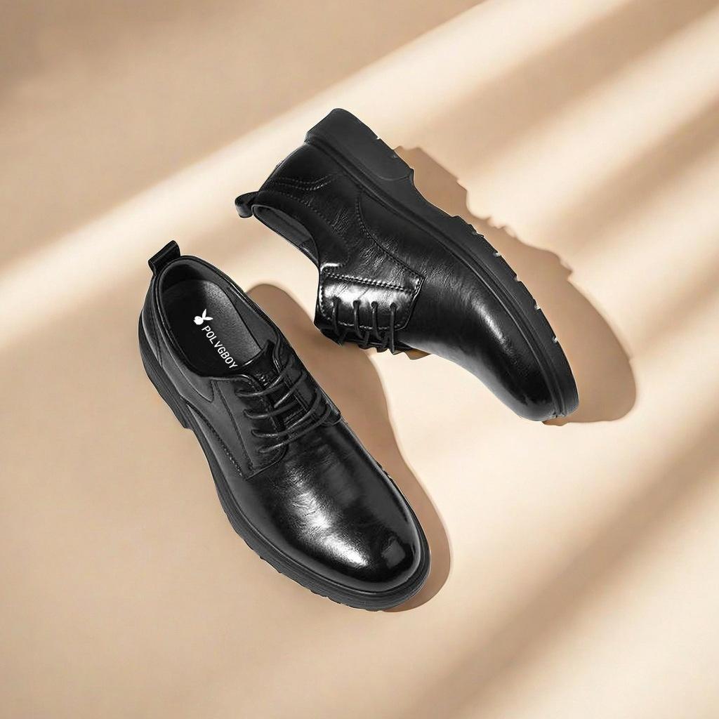 Spring and Autumn men's leather shoes with lace up British thick soled business leather shoes interview groom's wedding men's sh