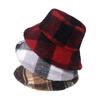 Basin hat British fashion plaid thermal hat versatile Internet celebrity lamb wool bucket hat autumn and winter