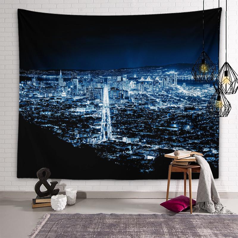 Stadt-Nachtansicht-Wandteppich, Nachtbeleuchtung, ästhetischer Wandteppich, Weltlandschaftlicher Ort, Stadtgebäude-Wandteppich, Wohnzimmer-Heimdekoration