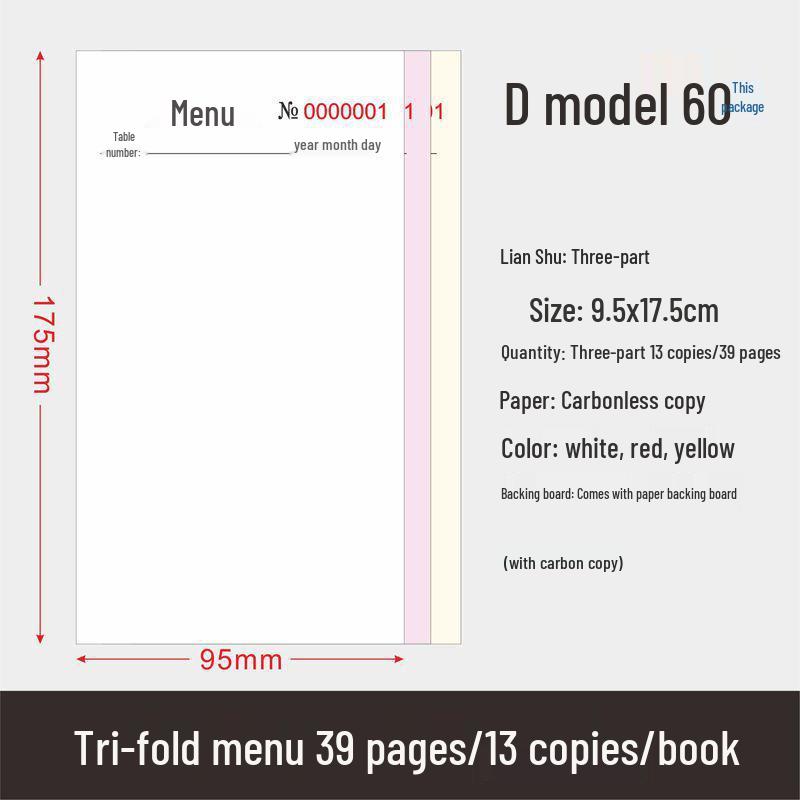 Single-Ply Menu Drink List with Custom Order Forms for Restaurants, Hotels, Catering, and Barbecues – Free Shipping Included
