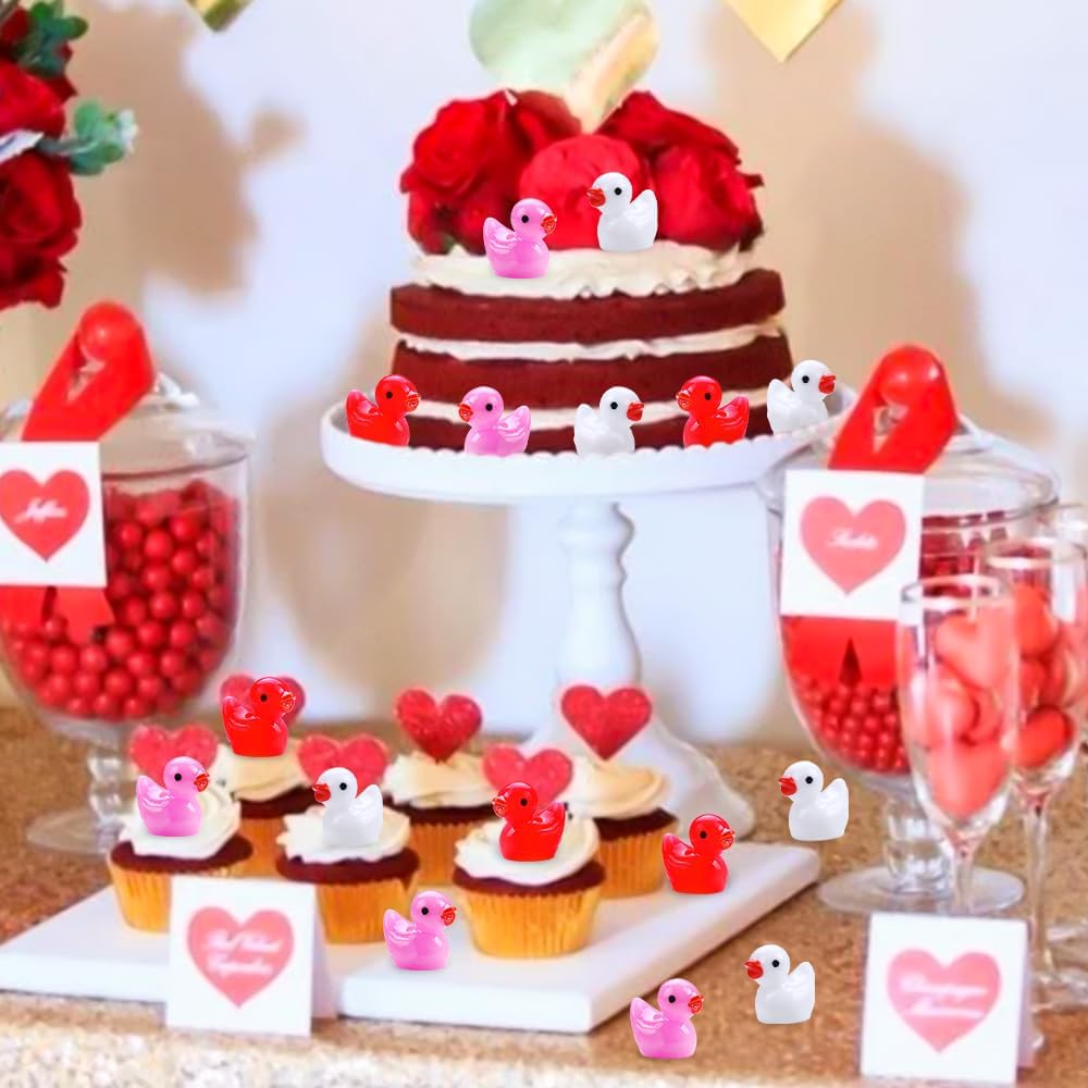 50/100Pc Valentines Mini Resin Ducks Valentine'S Day Small Little Resin Ducks For Dollhouse Micro Garden Landscape Decor