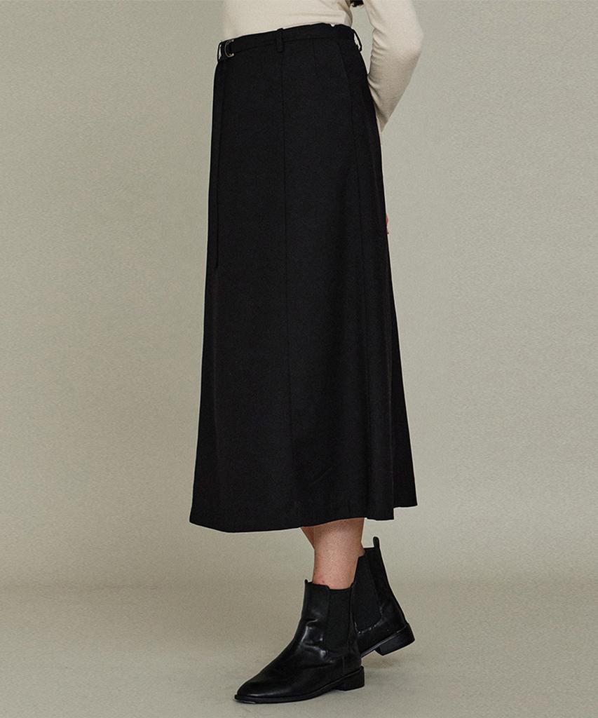 Itove Seoul Mid-Rise Wool Flare Belted Skirt Bk