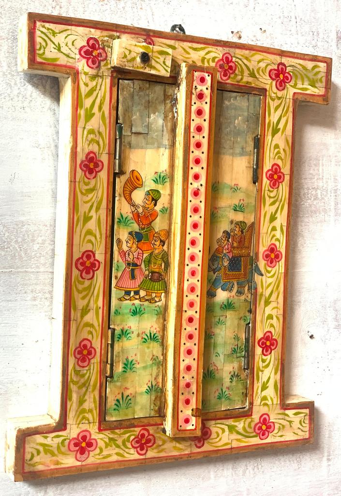 Handmade Wooden Inlay Window: Indian Folk Art Wall Decor