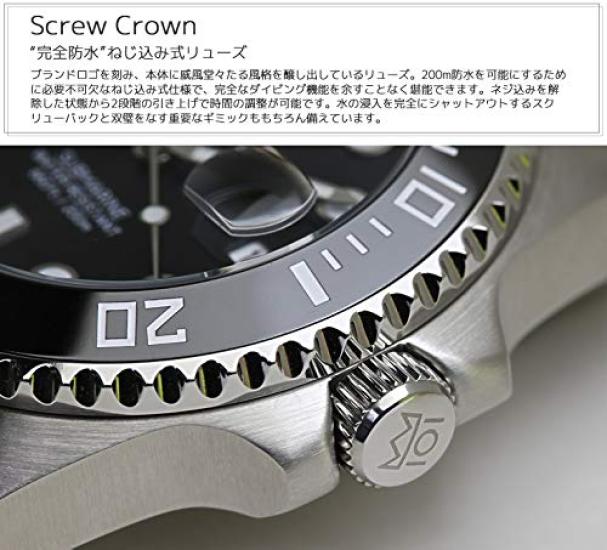 Armbanduhr 20 ATM wasserdicht Keramiklünette Kalenderuhr Metallband [HYAKUICHI 101] Taucheruhr Herren (Schwarz)