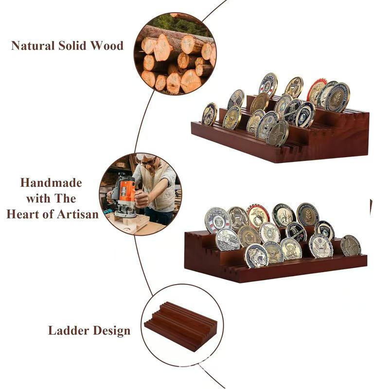 Wooden Three-Tier Medal & Coin Display Rack