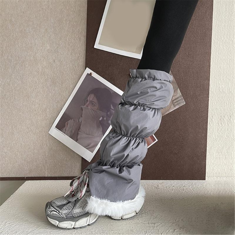 Women's Insulated Thermal Padded Puffer Leg Warmers Outdoor Cold Weather Plush Hem Quilted Boot Covers Gaiters Socks