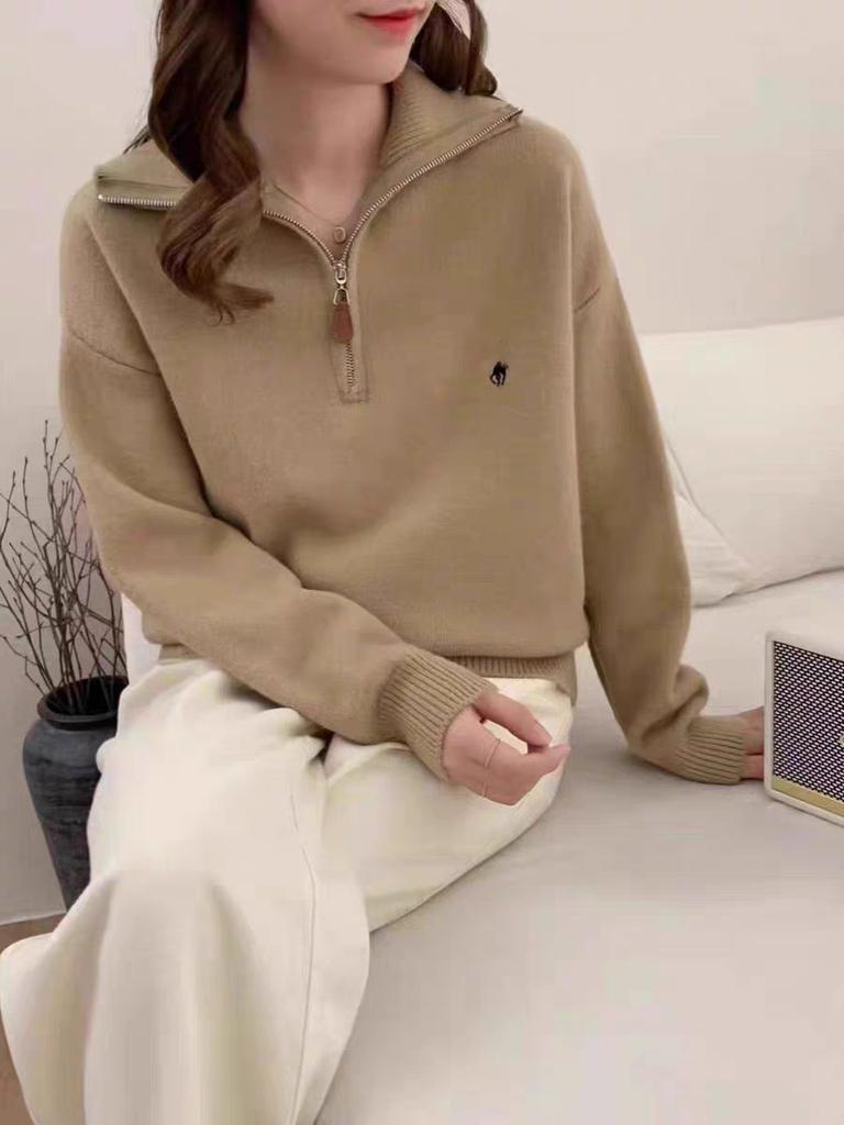 Women's Winter Half Zip Lapel Pullover Sweater