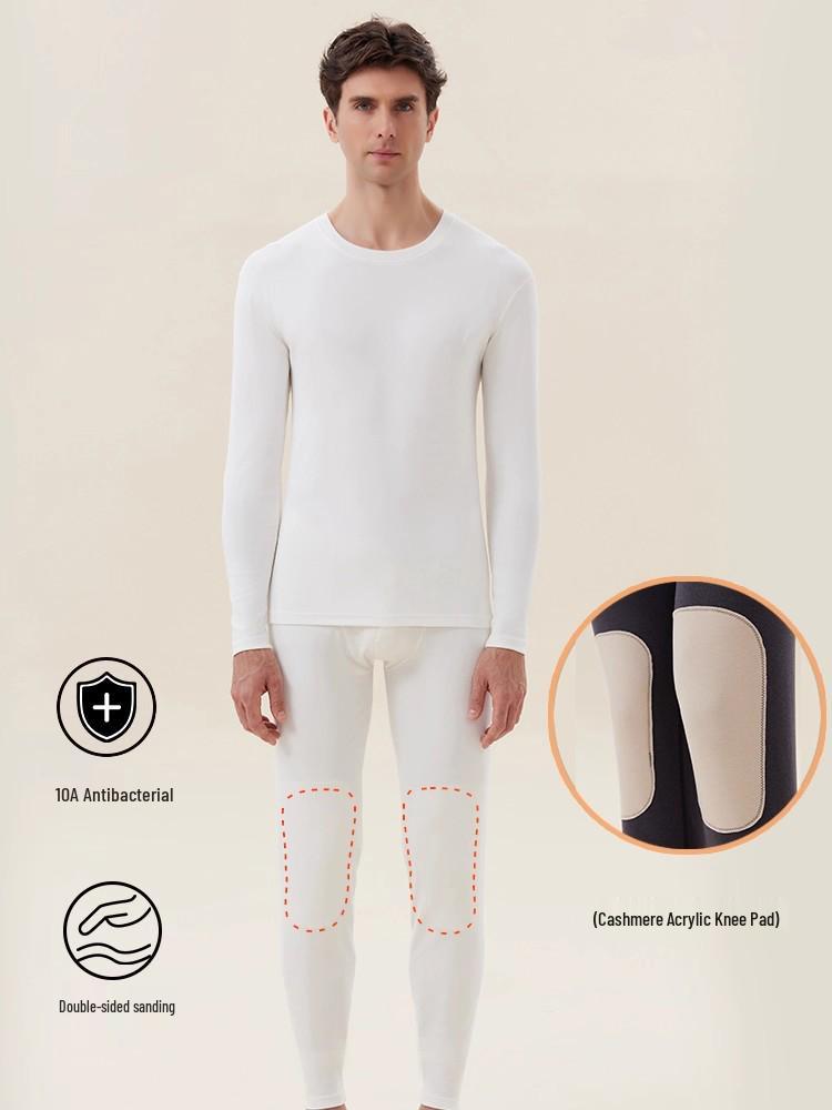 Men's Warm Cashmere Underwear Set: Autumn/Winter Flannel Base Layer with Knee Pads
