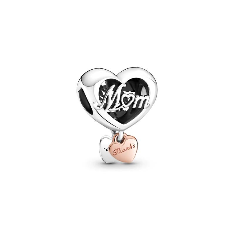 Pandora Rose Gold Thankful Mother Heart Shape Silver Charm 789372C00 серебряный
