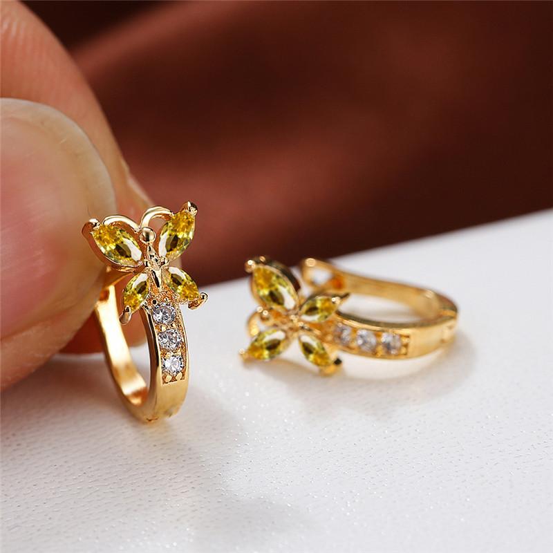 Crystal Female Multicolor Zircon Small Butterfly Clip Earrings Vintage Yellow Gold Color Wedding Boho Jewelry For Women