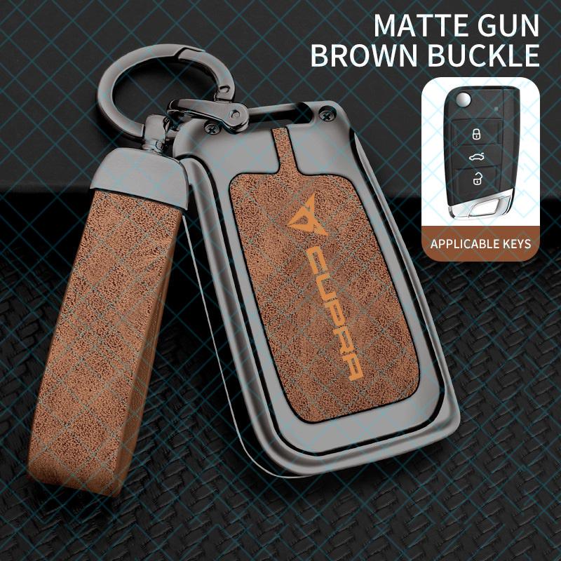 Zinc Alloy Leather Car Key Case Cover Holder Shell For SEAT Cupra Raval Born Leon PHEV Formentor Ateca Terramar FR valve core SI1
