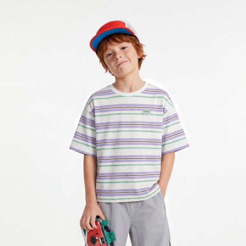 MQD Boys' Antibacterial Striped Casual Short Sleeve T-Shirt