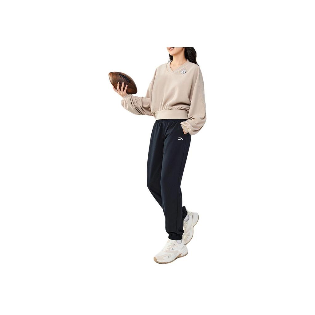 Anta Comfortable Casual Solid Color Long Knit Sports Pants Women bottoms Black 162438306-1