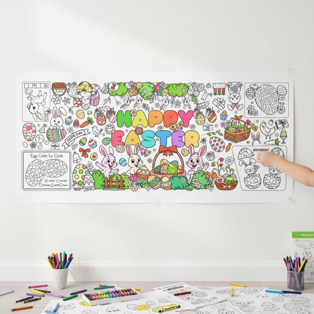 DIY Easter Giant Coloring Poster Art Craft Cartoon Bunny Jumbo Coloring Banner Gift Doodle Easter Coloring Banner