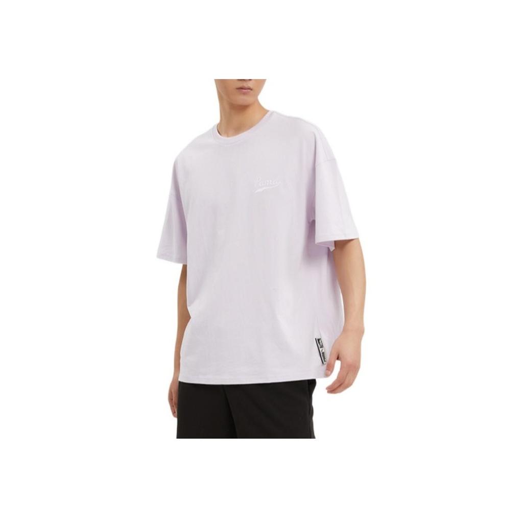 Puma Solid Color Logo Print Round Neck T-Shirt Men Tops Light-Pink 537874-17
