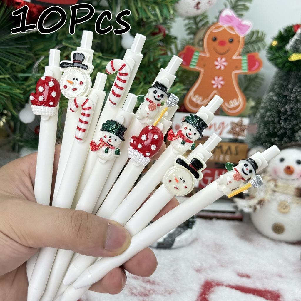 10Pcs White Cartoon Christmas Quick-drying Ink Ballpoint Pen Stationery for Christmas Gifts Holiday Gift Novelty Stationery Teacher Party Favors Back