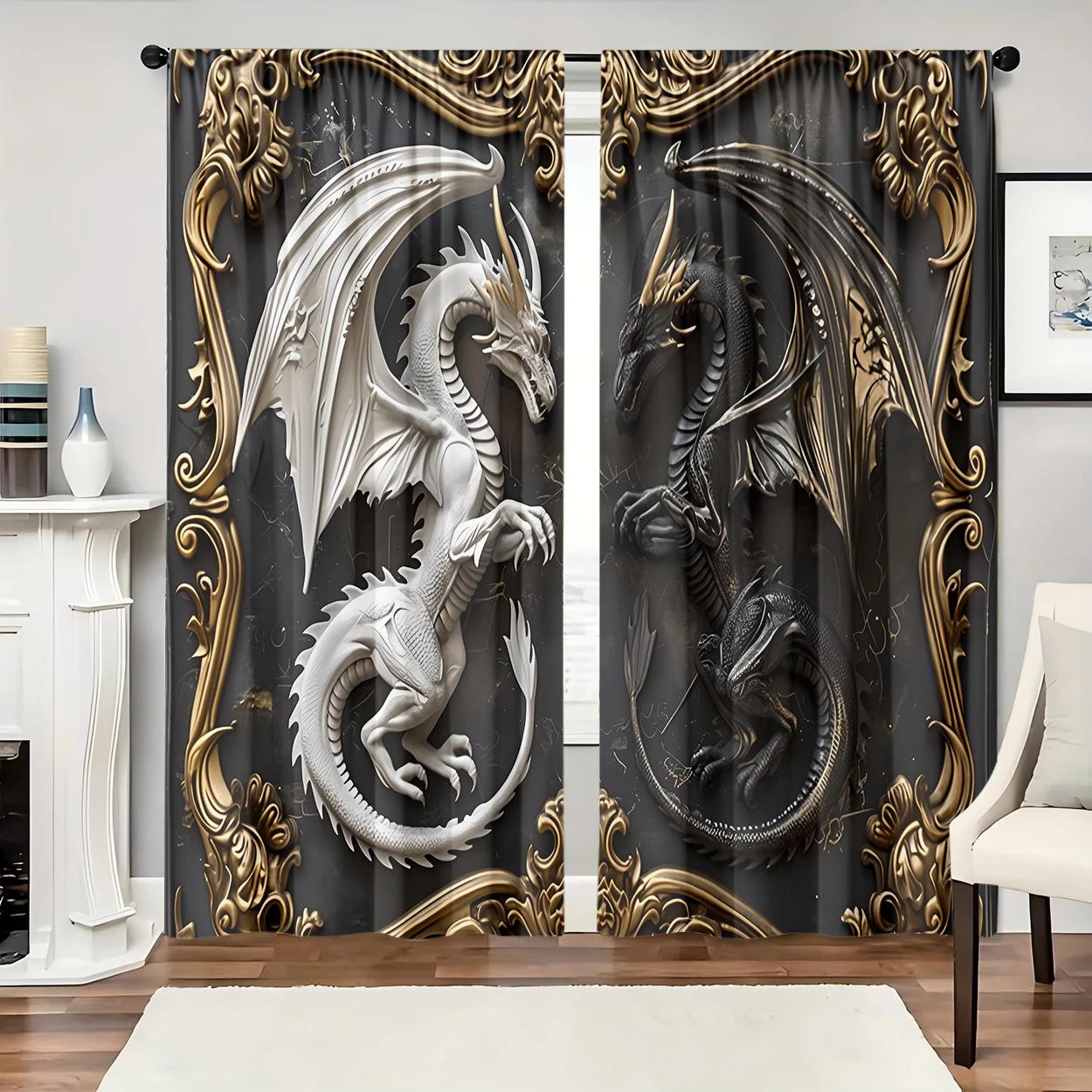 

Artistic Dragon design printed curtains, pole bag curtains, bedroom and living room, home decoration, room decoration 14Wx39L(35x100CM)x2