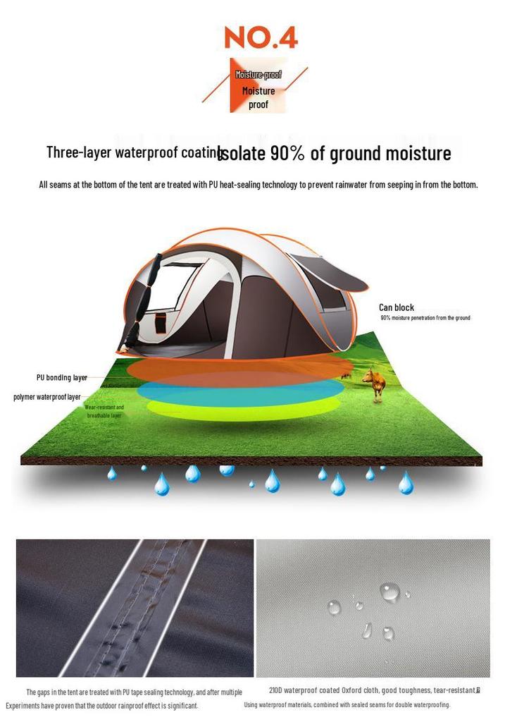 Automatic Pop-Up Tent for 3-4 People - Portable, Foldable, Ideal for Beach or Camping