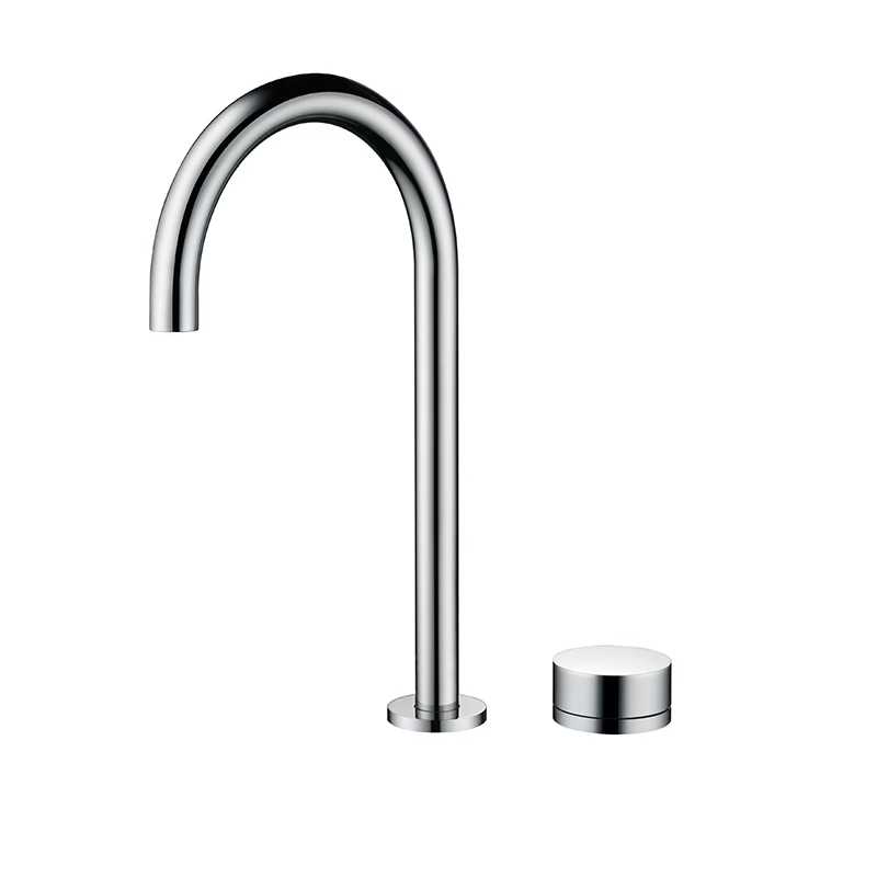 Robinet pentru lavoar de baie separat, cu două găuri, cu o singură manetă, pentru apă caldă și rece, din alamă nichelată/gri, pentru casă