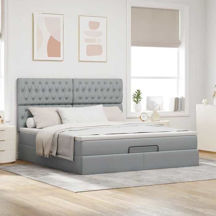 VidaXL Ottoman Bed Frame and Mattress Light Grey 180x200 Cm Fabric 3313258